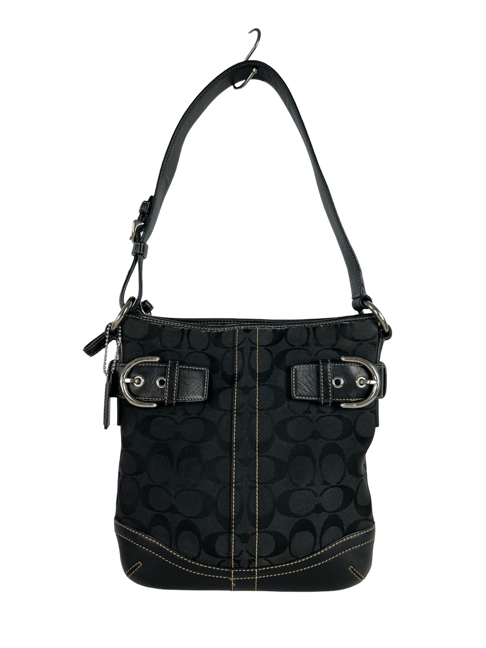 Coach Y2K Signature Jacquard Hobo Shoulder Bag Black Leather Style 3677